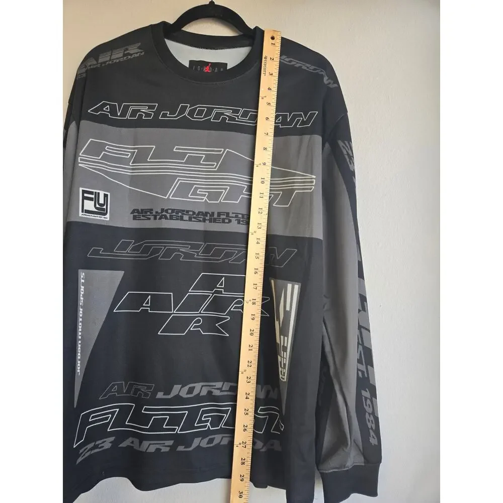 Jordan Flight‎ Printed Long Sleeve Jersey Shirt Black Gray Graphic Size S